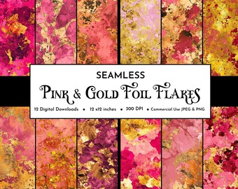 Pink and Gold Foil Flake Textures | Pink Gold Marble Texture Digital Paper | Printable Foil Background | Scrapbook Paper | Junk Journal
