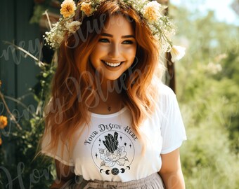 Boho Goth Alt Cottagecore Bella Canvas 3001 TShirt Mockup | Bella Canvas Shirt | Witchy Fall Outdoor Fairycore Mockup | Diverse Mockup