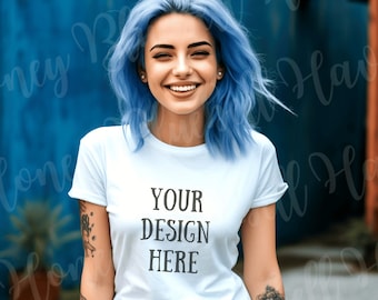 Bella Canvas 3001 White T-Shirt Mockup: Alt Gothic Woman (Digital Download)