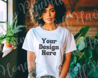 Boho Black Model Mockup | Bella Canvas 3001 TShirt Mockup | Witchy Outdoor Fairycore Mockup | Goth Alt Diverse Cottagecore Mockup