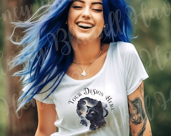 Bella Canvas 3001 White T-Shirt Mockup: Gothic Alt Woman (Digital Download PNG)