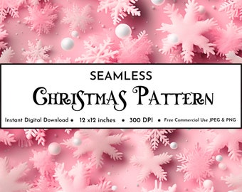 Pastel Pink Snowflakes Seamless 3D Digital Paper | Holiday Winter Snowy Printable Christmas Textures | Whimsical Printable Scrapbook Paper
