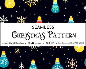 Christmas Lights Seamless Pattern | Winter Digital Paper | Holiday Seamless Christmas Pattern | Whimsical Printable Scrapbook Paper