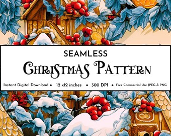 Gingerbread House Christmas Pattern: Seamless Watercolor Digital Paper (JPG & PNG)