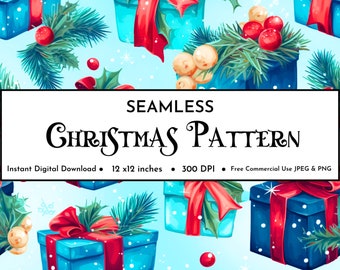 Watercolor Christmas Gift Pattern | Seamless Winter Texture (Digital Download)