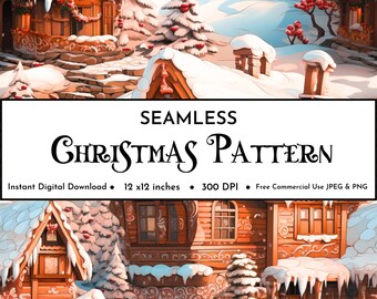 Gingerbread House Christmas Pattern: Seamless Watercolor Digital Paper (JPG, PNG)
