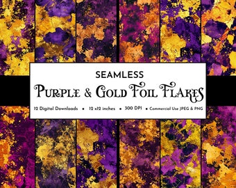 Purple and Gold Foil Flake Textures | Purple Gold Marble Texture Digital Paper | Printable Foil Background | Scrapbook Paper | Junk Journal