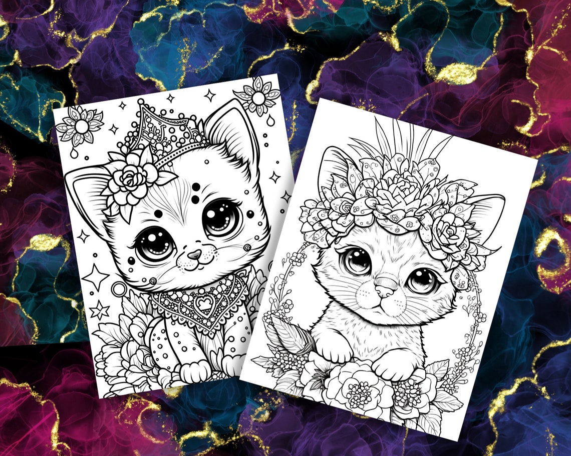 Kawaii Cats Coloring Pages 30 Pages Printable Adult Coloring Pages Cute Cartoon Coloring Instant ...