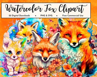 Watercolor Fox Clipart | Painted Foxes Clipart | Woodland Animal Illustrations | SVG PNG graphics | Scrapbook Embellishments Commercial Use