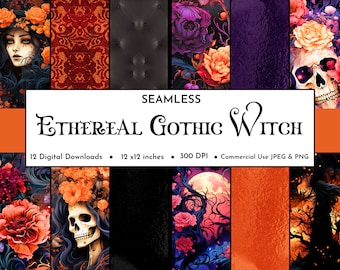 Ethereal Gothic Witch Digital Paper Pack | Halloween Seamless Pattern | Halloween Digital Paper | Junk Journal | Scrapbook