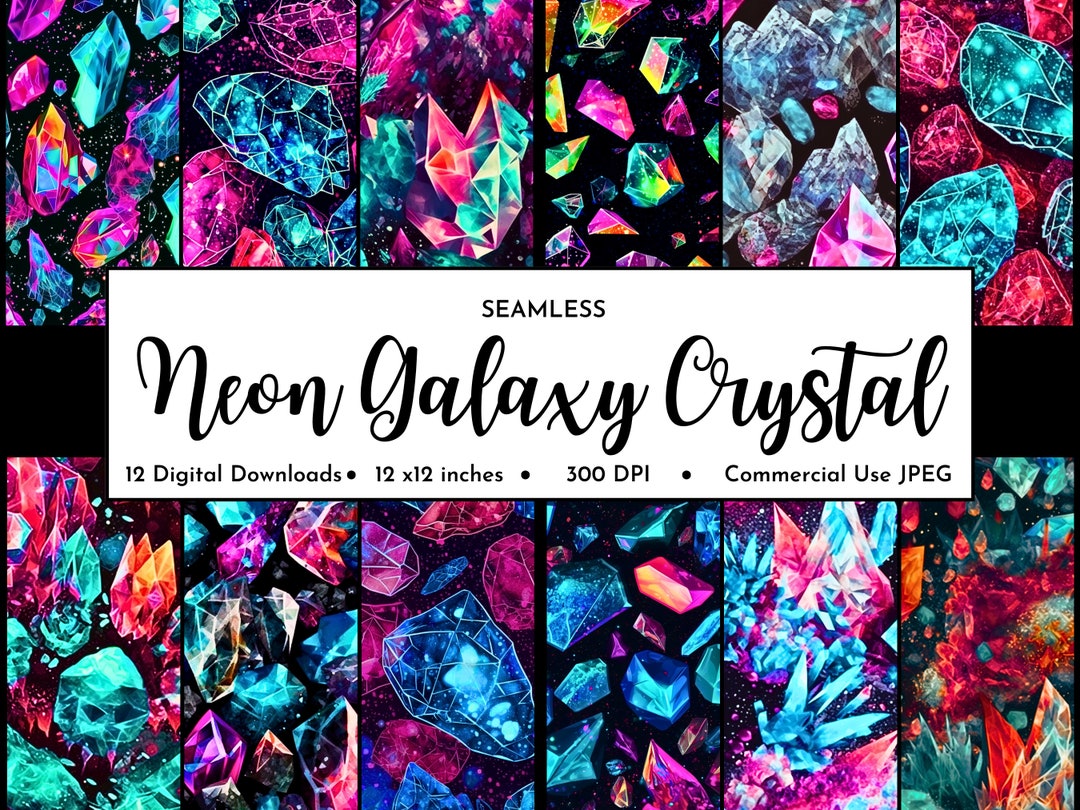 Neon Galaxy Crystal Digital Paper: Seamless Rainbow Gemstone Pattern ...
