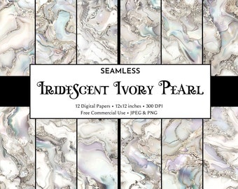 Iridescent Ivory Mother of Pearl Glitter Digital Paper Pack | Digital Marble Scrapbook Paper | Pearlescent Agate Slice Background