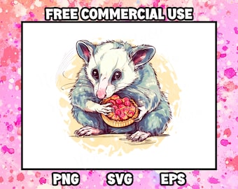 Watercolor Opossum Eating Clipart | Opossum SVG | Opossum Vector | Printable Instant Digital Download | Commercial Use | PNG EPS Graphics