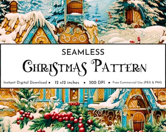 Gingerbread House Christmas Seamless Pattern: Watercolor Holiday Texture (Digital Download)