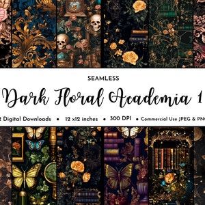 Dark Academia Floral Digital Paper Pack | Seamless Pattern | Vintage Academy Gothic Design | Junk Journal | Scrapbook | Planner