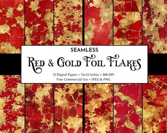 Red and Gold Foil Flake Textures | Red Gold Marble Texture Digital Paper | Print Foil Background | Digital Scrapbook Paper | Junk Journal