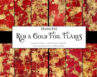 Red and Gold Foil Flake Textures: Marble Digital Paper (JPEG & PNG)