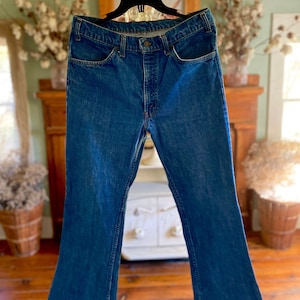 Vintage Levi&#39;s 646 32x28 Bell Flare 70s Orange Tab Indigo Blue Wash