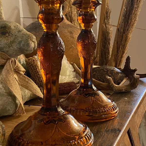 Amber Candlesticks Etsy