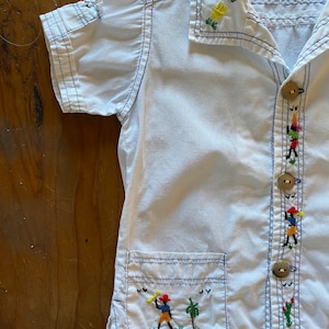 Vintage Child&#39;s Embroidered Shirt: Handmade Haitian Linen Cotton Blend
