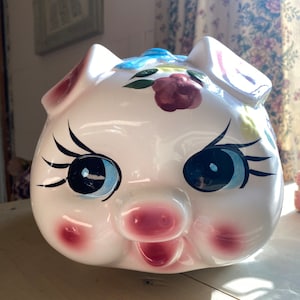 Vintage Ceramic Porcelain Piggy Bank Oversized Plays Old MacDonald Had A Farm Musical Coin Slot