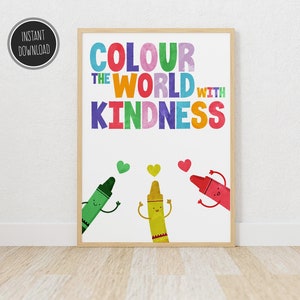 Decoración inspiradora del aula, Cartel de bondad positiva, Sea amable, Dormitorio para niños, Sala de juegos para niños, Motivacional, Educativo, Arte de pared,
