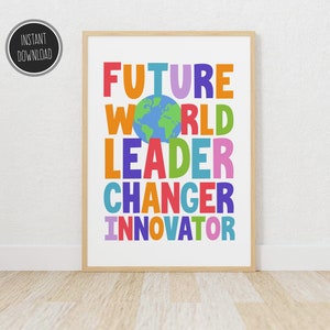 Cartel inspirador para niños, arte de la pared del dormitorio del niño, decoración de la sala de juegos, mentalidad de crecimiento positivo, motivacional, educativo, guardería