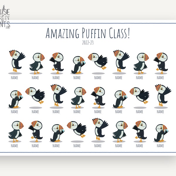 Personalised, End of Year Gift for Students, Teacher Appreciation Gift, Class Present, Student Gift,  Puffin Print, Cute, Digital Print,