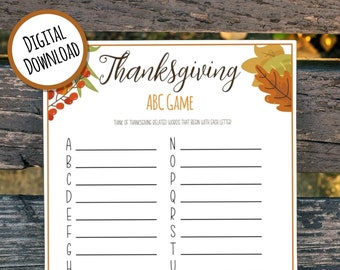 Thanksgiving ABC Game| Thanksgiving Printable | Friendsgiving Game | Thankful A-Z Game | Thanksgiving Party Game | Kids Fall Activity