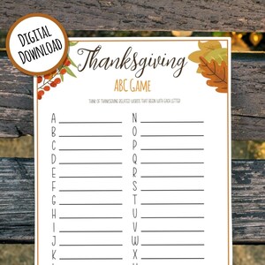 Thanksgiving ABC Game| Thanksgiving Printable | Friendsgiving Game | Thankful A-Z Game | Thanksgiving Party Game | Kids Fall Activity