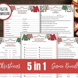 5 in 1 Christmas Game Bundle | Holiday Game Bundle | Family Christmas Games | Family Feud Christmas | Kids and Adults | Fun Christmas Games