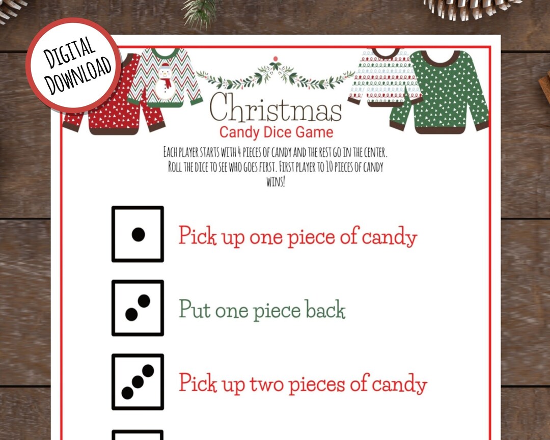 Christmas Candy Dice Game Pass the Candy Game Christmas Activity for Kids Christmas Party Games