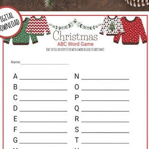 Christmas ABC Game | Christmas A-Z Game | Printable Christmas Party Game | Christmas Activity for Kids | DIY Christmas Activity | Game Night
