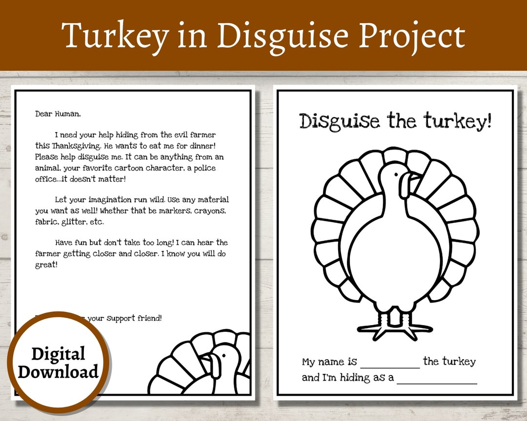 Turkey in Disguise Project Turkey Printable Thanksgiving Game Turkey Disguise Hide the Turkey Turkey Craft DIY Family Activity