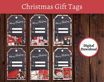 Printable Christmas Gift Tags | Chalkboard Christmas | Print at Home Christmas Tags | Christmas Gift Activity | Instant Download | PDF