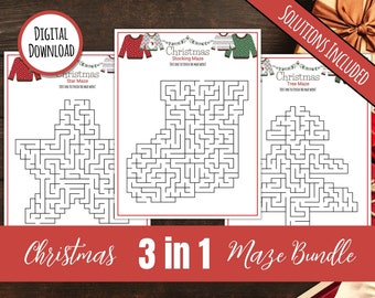 3 in 1 Christmas Maze Game Bundle | Holiday Maze Game Bundle | Family Christmas Games | Printable Christmas Mazes | Christmas Games for Kids