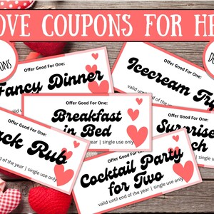 Cupones de Amor Imprimibles / Regalo de San Valentín para Ella / Cupones de Amor para San Valentín / Ideas de Regalos para Ella / Libro de Cupones de Amor
