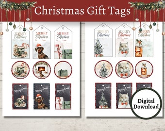 Printable Christmas Gift Tags | Digital Download | Christmas Labels | Print at Home Christmas Tags