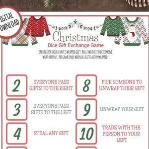 Christmas Gift Exchange Game | Holiday Office Party Game | Roll the Dice Gift Exchange | Christmas Party Game | Pass the Gift Printable Game