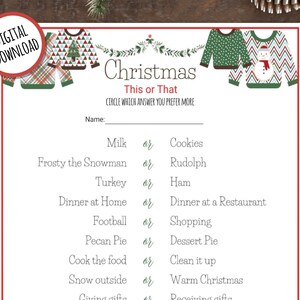 Christmas This or That Game for Kids | Christmas Would you Rather Game | Printable Christmas Party Game | Christmas Activity for Kids | DIY