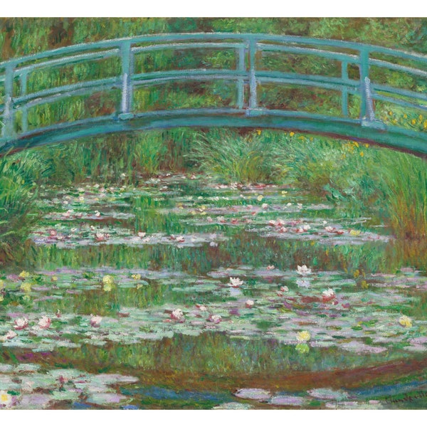 Monet-Inspired Japanese Bridge Art Print, Vintage Digital Download, Impressionist Pond Scenery 30x24 inches printable 4:5 ratio