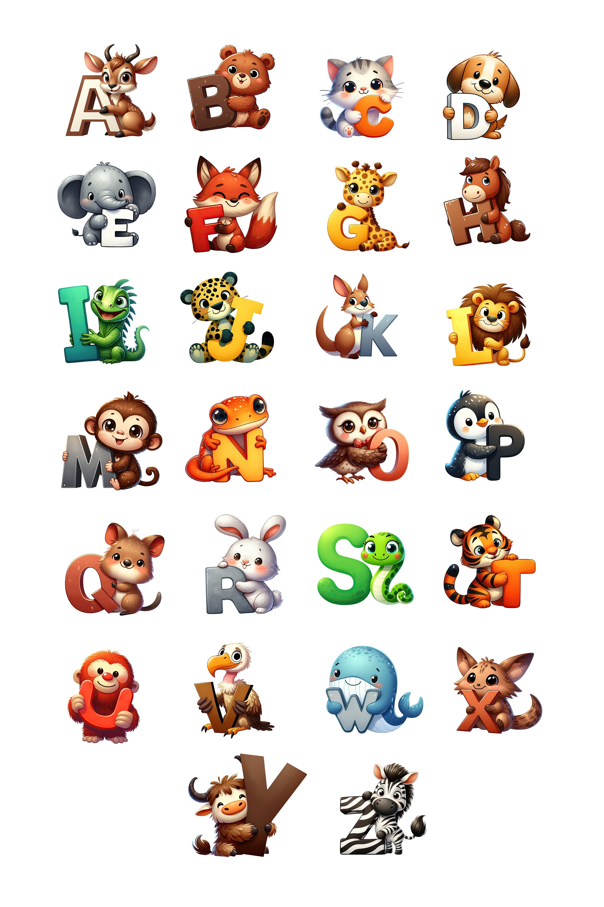 Animal Alphabet Printable. Instant Download. 16x24 Inch. Can Be Printed