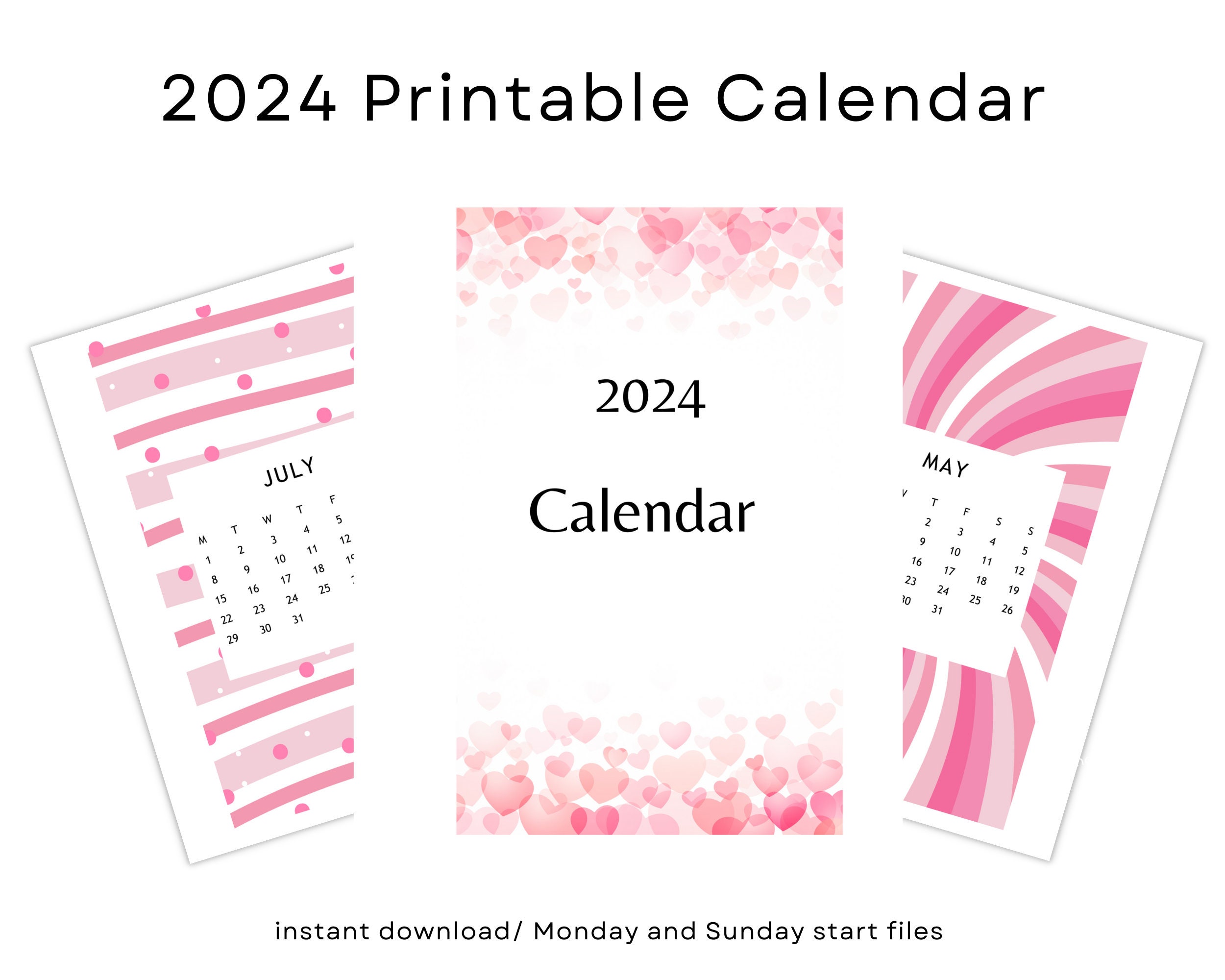 20242 Calendar Pink Explosion. Instant Download. Printable in Both