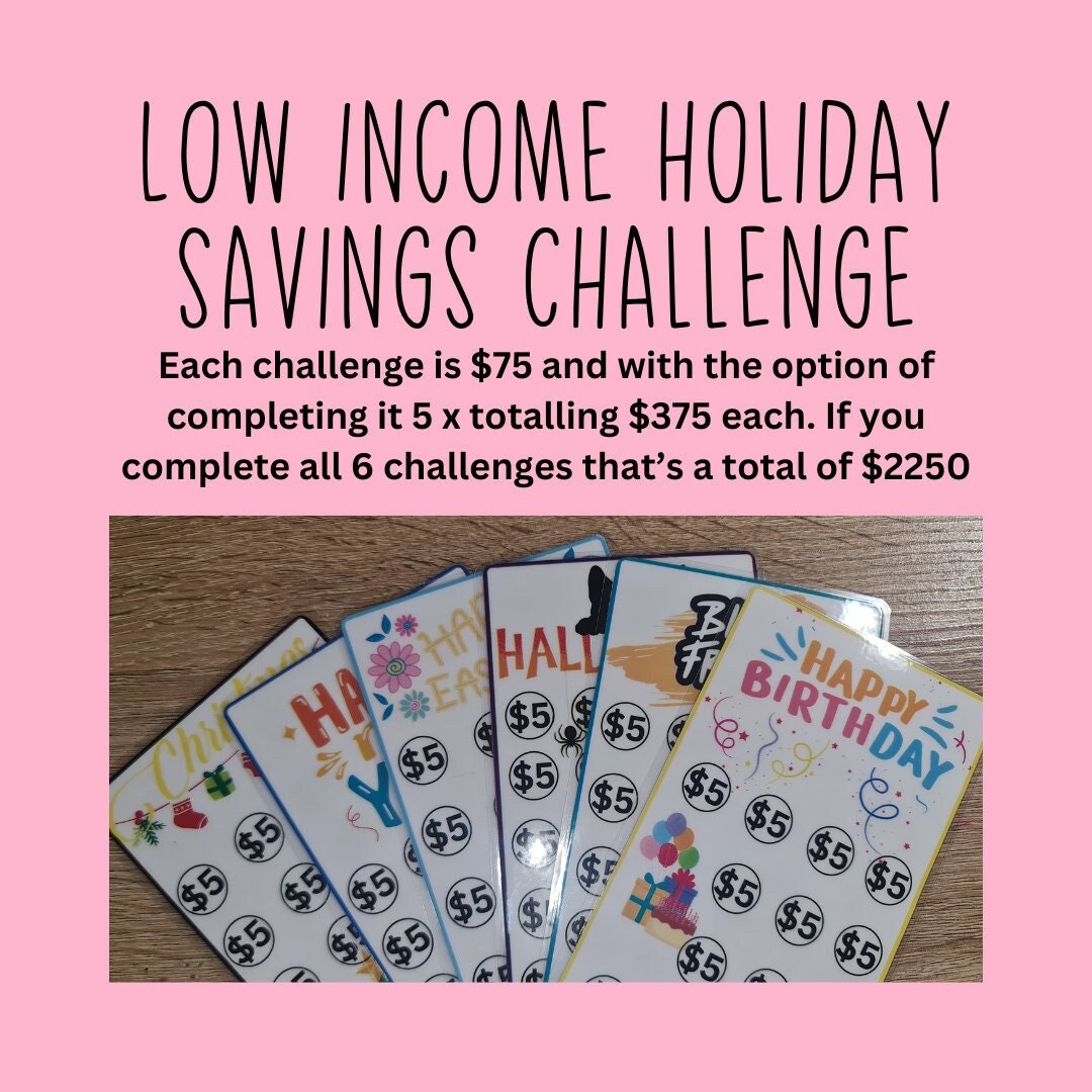 Low Holiday Savings Challenge Pack 6 PCS Cash Stuffing Savings Cash Envelope System Save