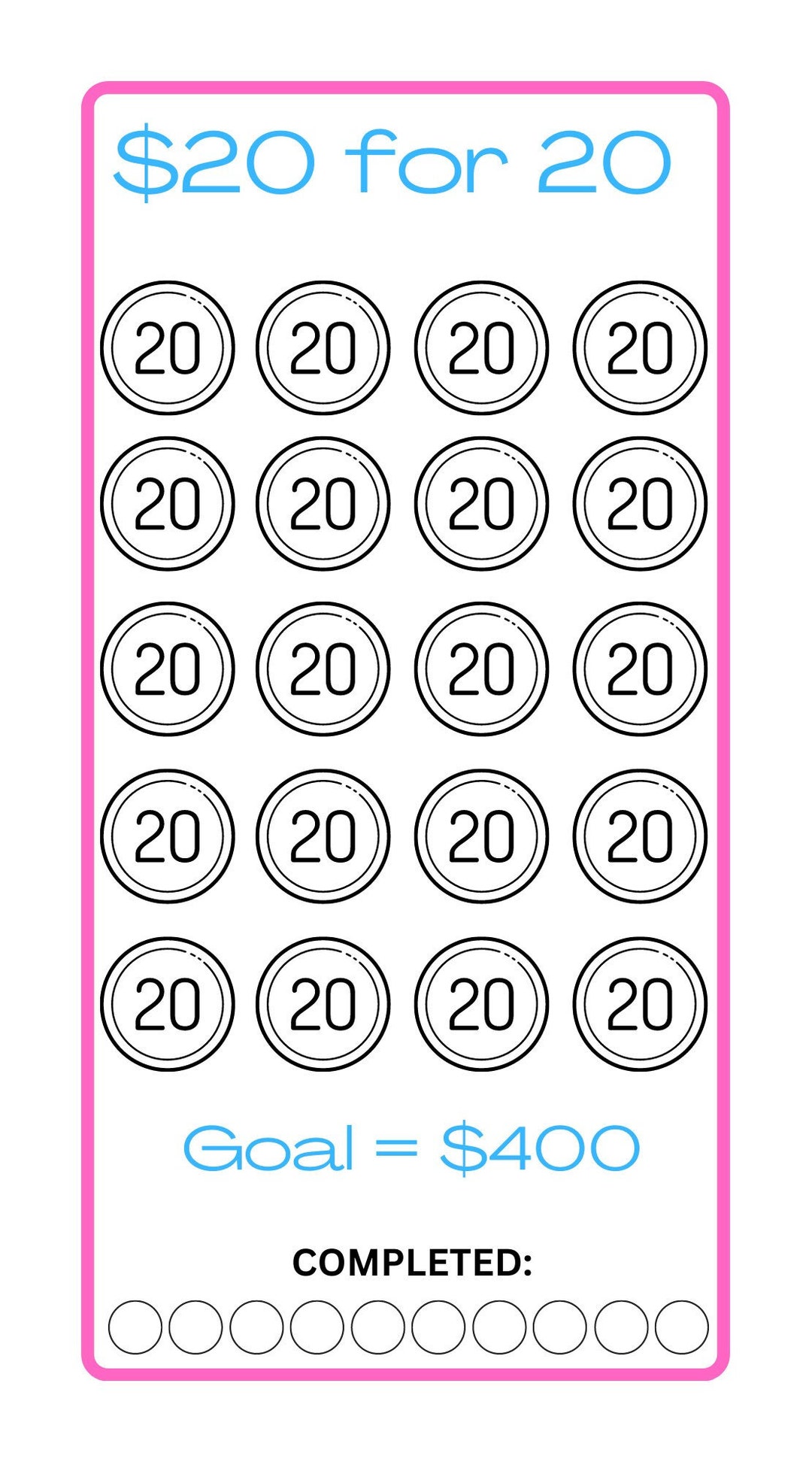A6 20 Dollar for 20 Savings Challenge - Etsy