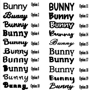 May include: A graphic image showing 20 different font styles for the word "Bunny". The image includes the text "Fonts" and "** updated 11/27/2022".