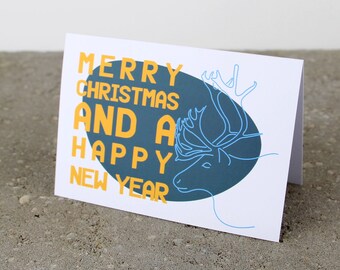 Merry Christmas | Happy New Year | Reindeer | Greeting card | Including matching envelope | Double greeting card | English Design
