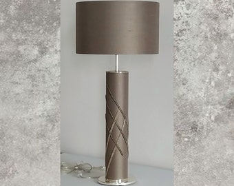 Silverline table lamp hand beaded silk base with silver plated details and silk drum shade