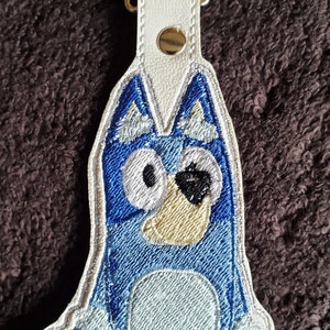 Inspired by Cartoon Blue dog and Friends Fully Embroidered Key Fobs.