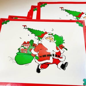 Vintage Christmas Placemats: Santa with Tree, American Greetings, 13 Total